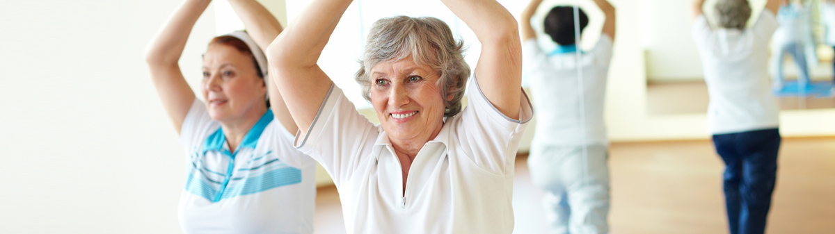 elderly women at functional exercise class